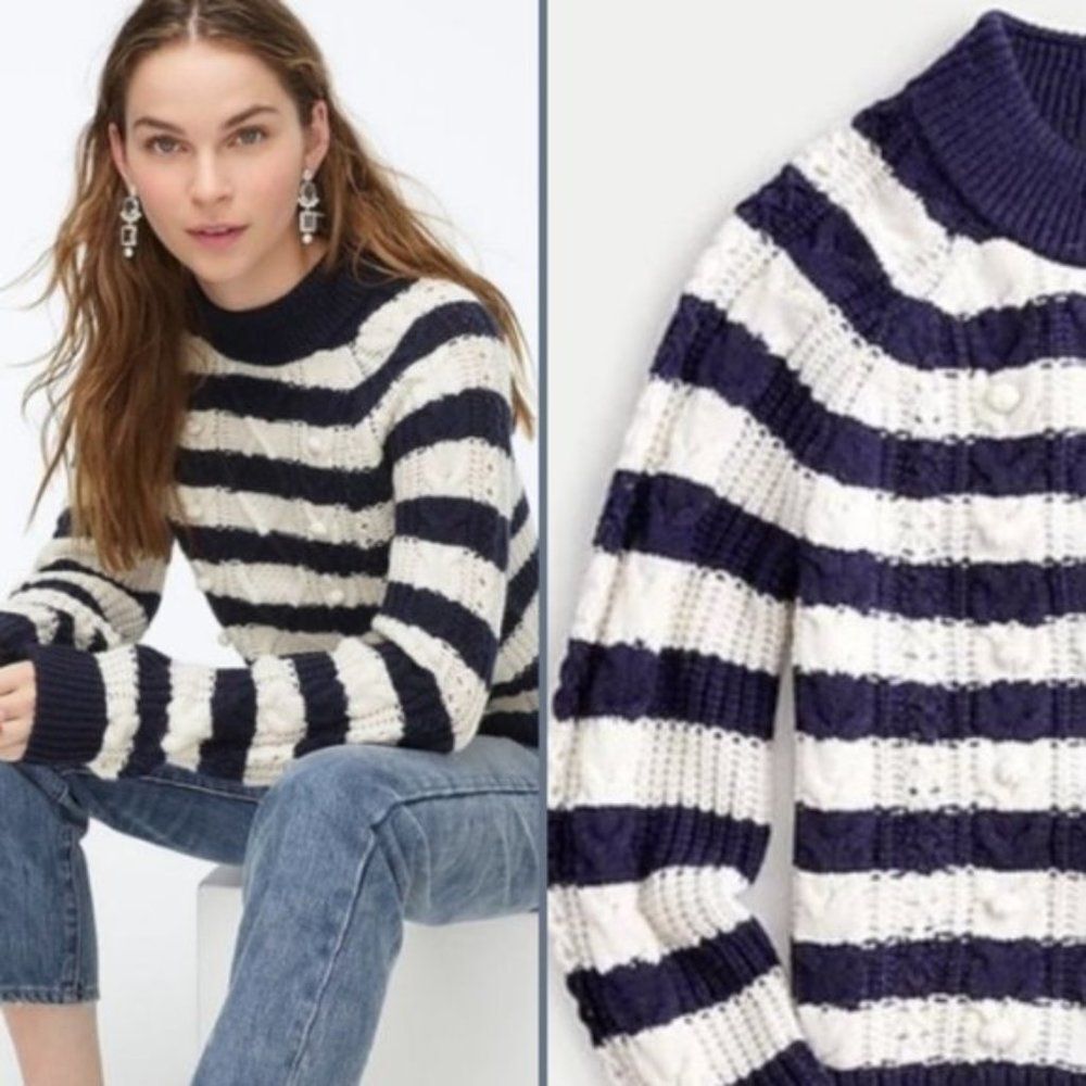 NWT J. Crew Pom Pom Stripe Sweater | M